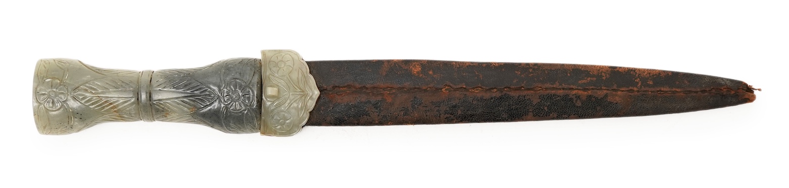 A Chinese or Indian Mughal style jade mounted dagger, 19th century